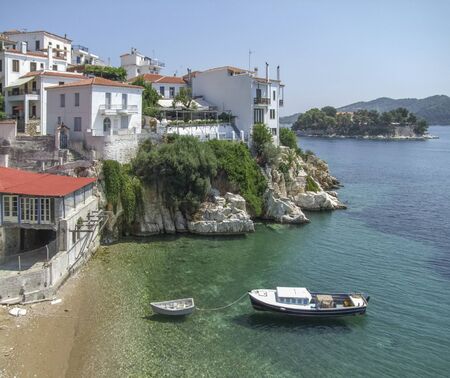 city named Skiathos, located at Skiathos which is one of the greek Sporades islandsの写真素材