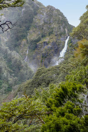 The Devils Punchbowl Falls at the South Island in New Zealandの写真素材