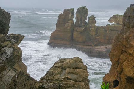 Scenery around the Pancake Rocks at Paparoa National Park at the South Island of New Zealandの写真素材