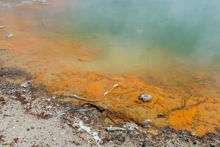 Detail of the Champagne Pool at a geothermal area named Waiotapu in New Zealandの写真素材