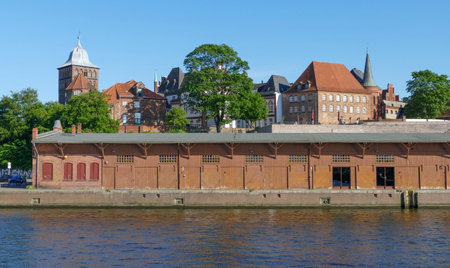 Waterside scenery at the Hanseatic City of LÃ¼beck, a city in Northern Germanyのeditorial素材