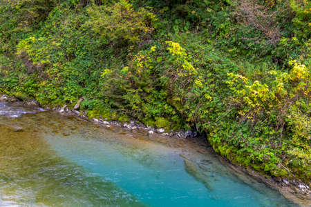 Idyllic scenery around river Lech at the state Vorarlberg in Austria at late summer time