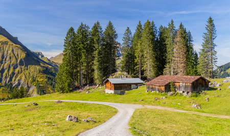 Idyllic scenery around Schroecken, a municipality in the district of Bregenz in the state of...