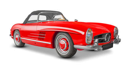 Red Roadster antique car in white back with shadow