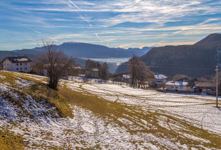 Alpine scenery around a village named St Felix in South Tyrol at winter timeの写真素材