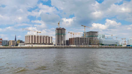 Impression of the Norderelbe area including a big building lot in Hamburg, Germany