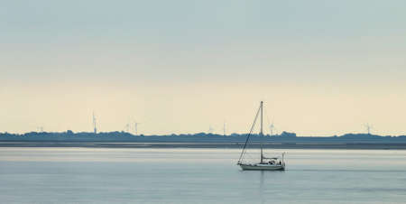 Boat around Pellworm, an island in North Frisia, Germanyの写真素材