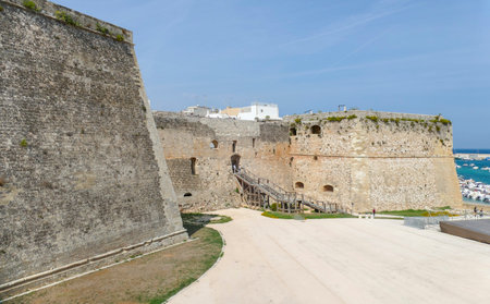 Scenery around the fortress Castello Aragonese in Otranto, a town in Apulia, Southern Italyのeditorial素材