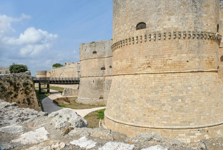 Scenery around the fortress Castello Aragonese in Otranto, a town in Apulia, Southern Italy