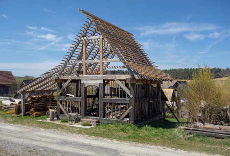 Medieval housing scenery in sunny ambiance at early spring timeの写真素材