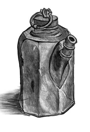 Charcoal drawing showing a old can in white back with shadowの写真素材