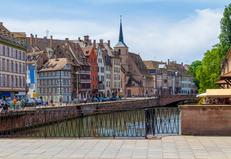Idyllic waterside impression of Strasbourg, a city at the Alsace region in France