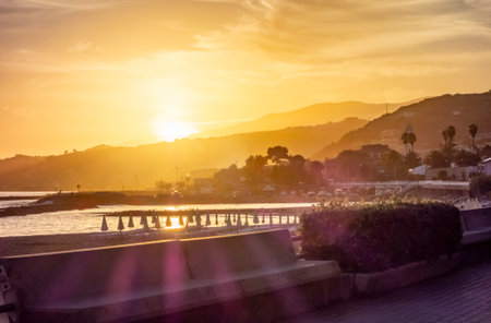 Idyllic impression at evening time in Santo Stefano al Mare, a comune in the Province of Imperia in...