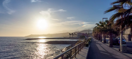Idyllic impression at evening time in Santo Stefano al Mare, a comune in the Province of Imperia in the Italian region Liguriaの写真素材