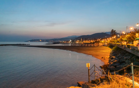 Idyllic sunset impression around Santo Stefano al Mare, a comune in the Province of Imperia in the Italian region Liguriaの写真素材