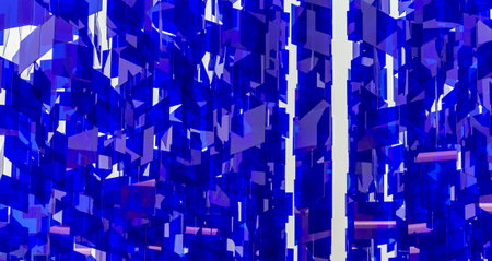 Full frame abstract background showing lots of hanging blue glass sheets