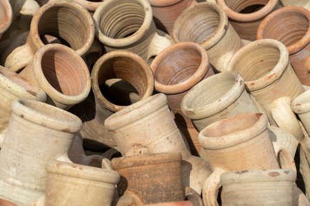 Full frame shot showing lots of sunny illuminated amphorasの写真素材