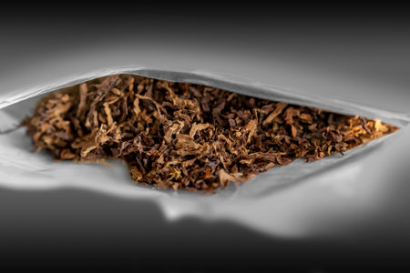 Closeup shot showing some tobacco in a pouchの写真素材