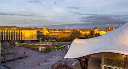 High angle view of Metz, a city in the Lorraine region at northeast France at evening timeのeditorial素材