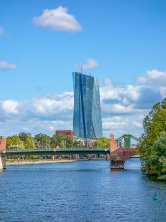 Riparian impression around the Old Bridge of Frankfurt am Main, a city in the German state of Hesse at autumn timeのeditorial素材