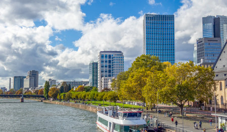 Riparian impression of Frankfurt am Main, a city in the German state of Hesse at autumn timeのeditorial素材