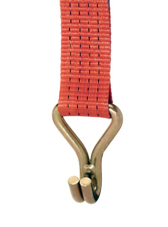 Lashing strap with metallic hook isolated in white backの写真素材