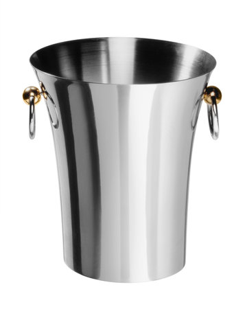 Metallic reflective bottle cooler isolated in white backの写真素材