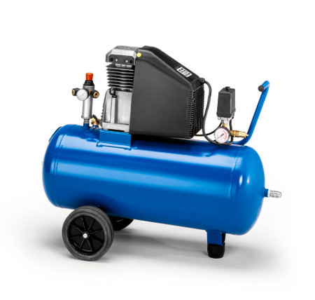 Air compressor isolated on white background with shadowの写真素材
