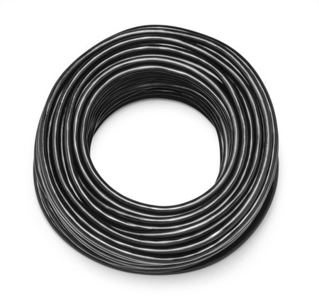 Black cable roll in white back with shadowの写真素材