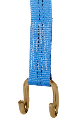 Lashing strap with metallic double hook isolated in white backの写真素材