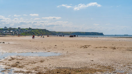 Scenery at Gold beach near Arromanches-les-Bains which was one of the five areas of the Allied invasion of German-occupied France in the Normandy landings on 6 June 1944の写真素材