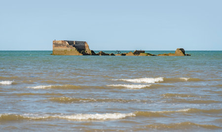 Scenery at Gold beach near Arromanches-les-Bains which was one of the five areas of the Allied invasion of German-occupied France in the Normandy landings on 6 June 1944の写真素材