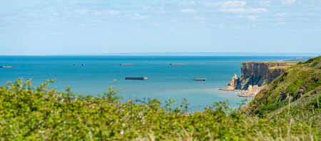 Scenery at Gold beach near Arromanches-les-Bains which was one of the five areas of the Allied invasion of German-occupied France in the Normandy landings on 6 June 1944の写真素材