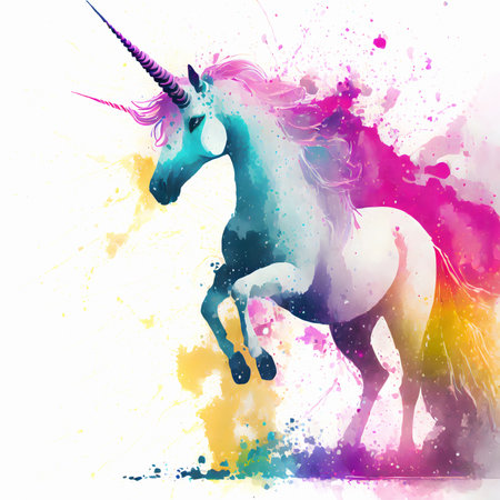 theme showing a in multicolored vibrant splashy ambiance. AI generated image with lots of paint splashes, splatters and spotsの素材