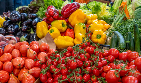 Various vegetables seen at a market in Liguria, a region of north-western Italy