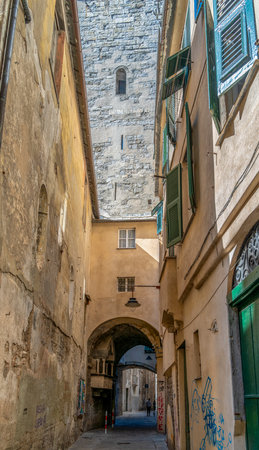 Alley lakes in Genoa, the capital of the Italian region of Liguriaの写真素材