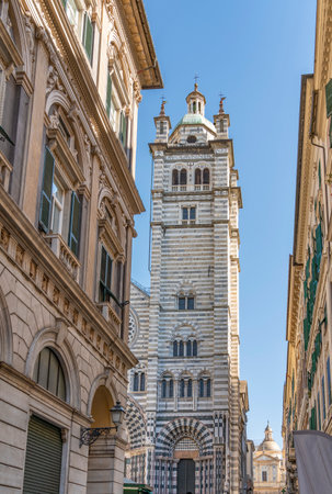 Steeple of the cathedral in Genoa, the capital of the Italian region of Liguriaの写真素材