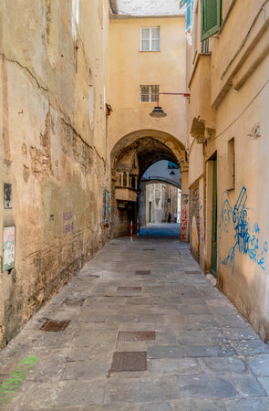 Alley lakes in Genoa, the capital of the Italian region of Liguriaの写真素材