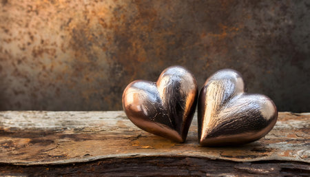Metallic hearts symbol in rusty ambiance, based on the proverb "old love never rusts"の素材