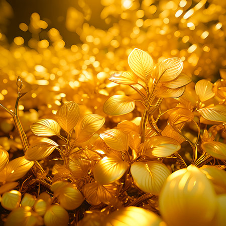 AI generated closeup image showing lots of golden leavesの素材