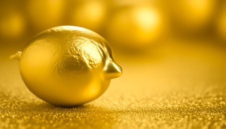 AI generated image showing a golden lemon fruit in golden ambianceの素材