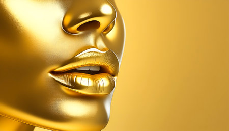 AI generated image showing golden female lips in golden ambianceの素材