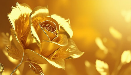 AI generated image showing a golden rose flower in shiny ambianceの素材