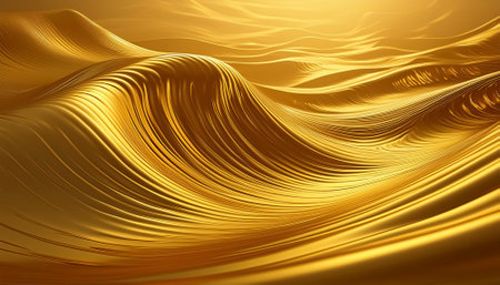 AI generated image showing a golden ocean wave in golden ambianceの素材