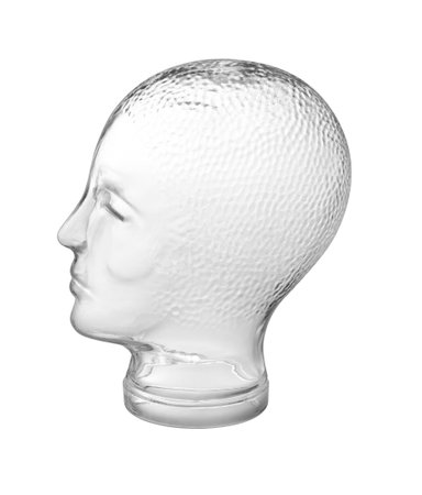 Profile shot of a generic human "dummy" head made of glass isolated in white backの写真素材