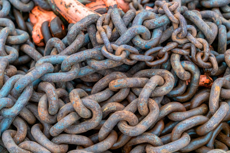 Detail shot of tangled rusty chains