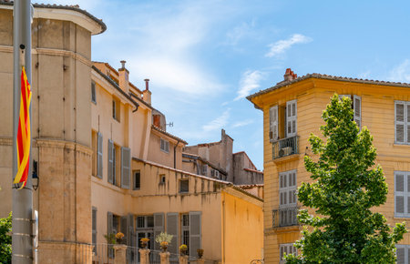 Houses in Aix-en-Provence, a city and commune in the Provence region of southern Franceの写真素材