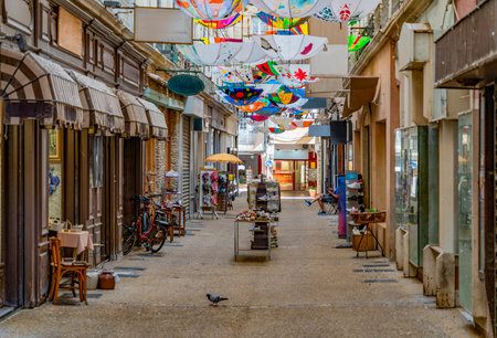Shopping passage seen in Carpentras, a commune in the Vaucluse department in the Provence region in...