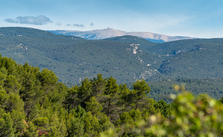 Distant view of Mont Ventoux, a mountain in the Provence region of southern Franceの写真素材