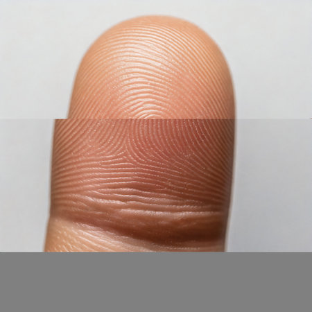 AI generated image showing a fingertip closeup in light backの素材